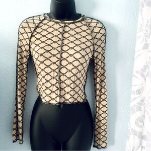 Forever 21 Tan & Black Long Sleeve Baddie Graphic Crop Top Size Small